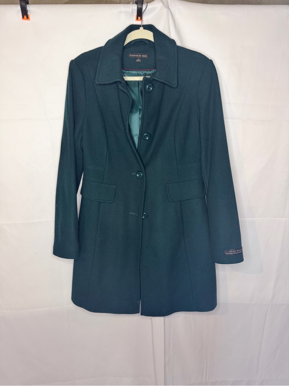 Women's Dark Teal Wool Blend Single-Breasted Pea Coat